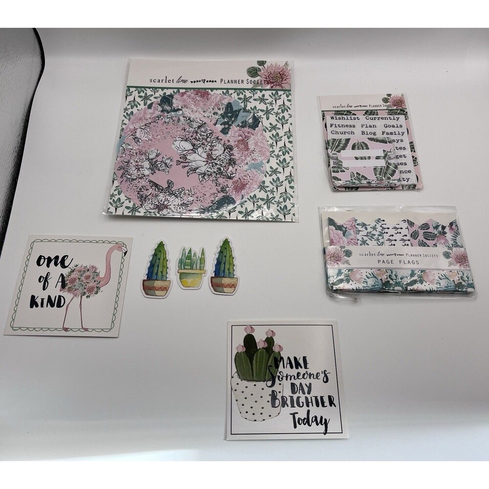 Scarlet Lime The Planner Society Cactus Flamingo Sticky Notes Ephemera Lot Mixed